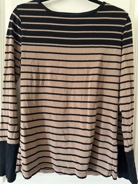 Calvin Klein Performance Striped Tee in Beige and Black